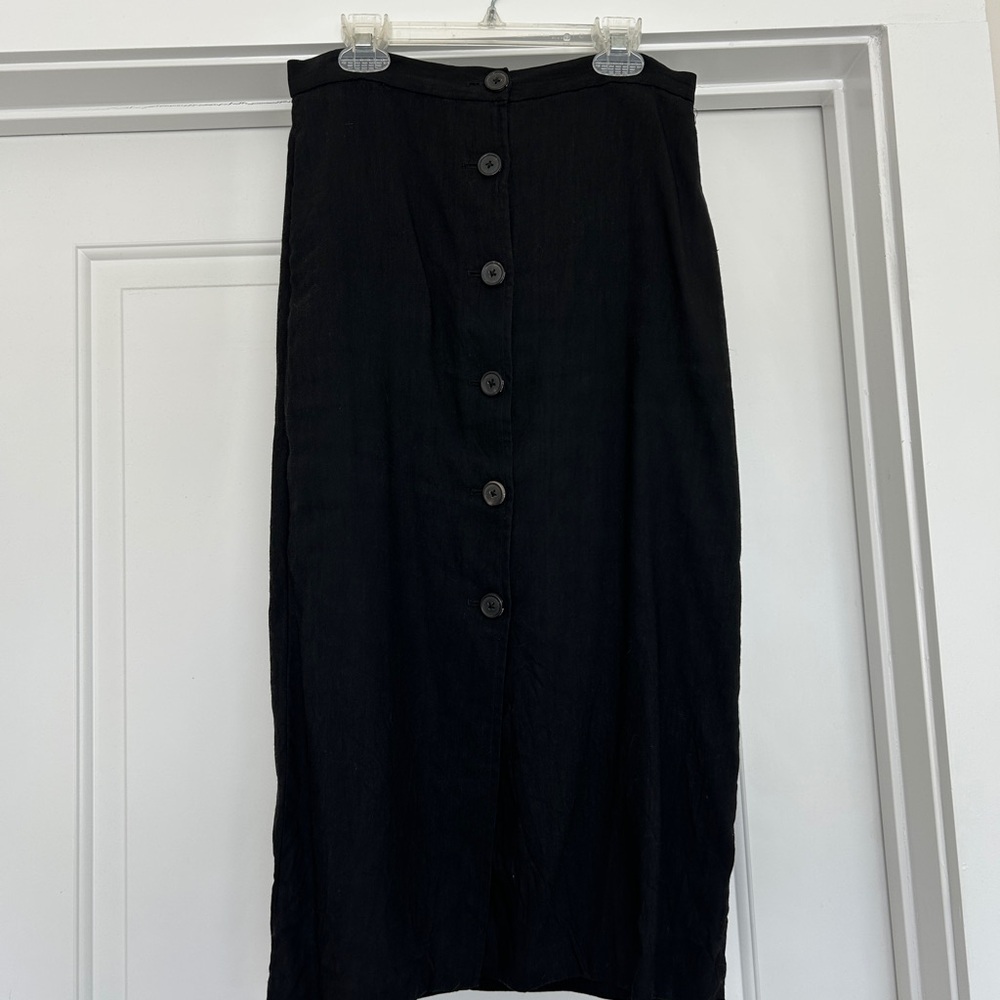 Aritzia Wilfred Black Linen Blend Button-Front Pencil Skirt